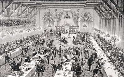 Grand Ceremonial Banquet at the French Court in the 14th Century, from a 19th Century Engraving in 